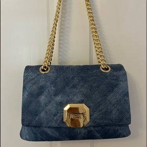 Aldo Quilted Denim Flap shoulder bag with gold chain